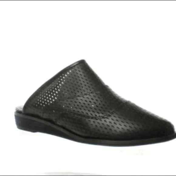 Kelsi Dagger Black leather Perforated Mules slides NWOT - Picture 1 of 10